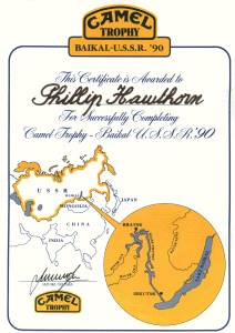 Camel Trophy finishers certificate